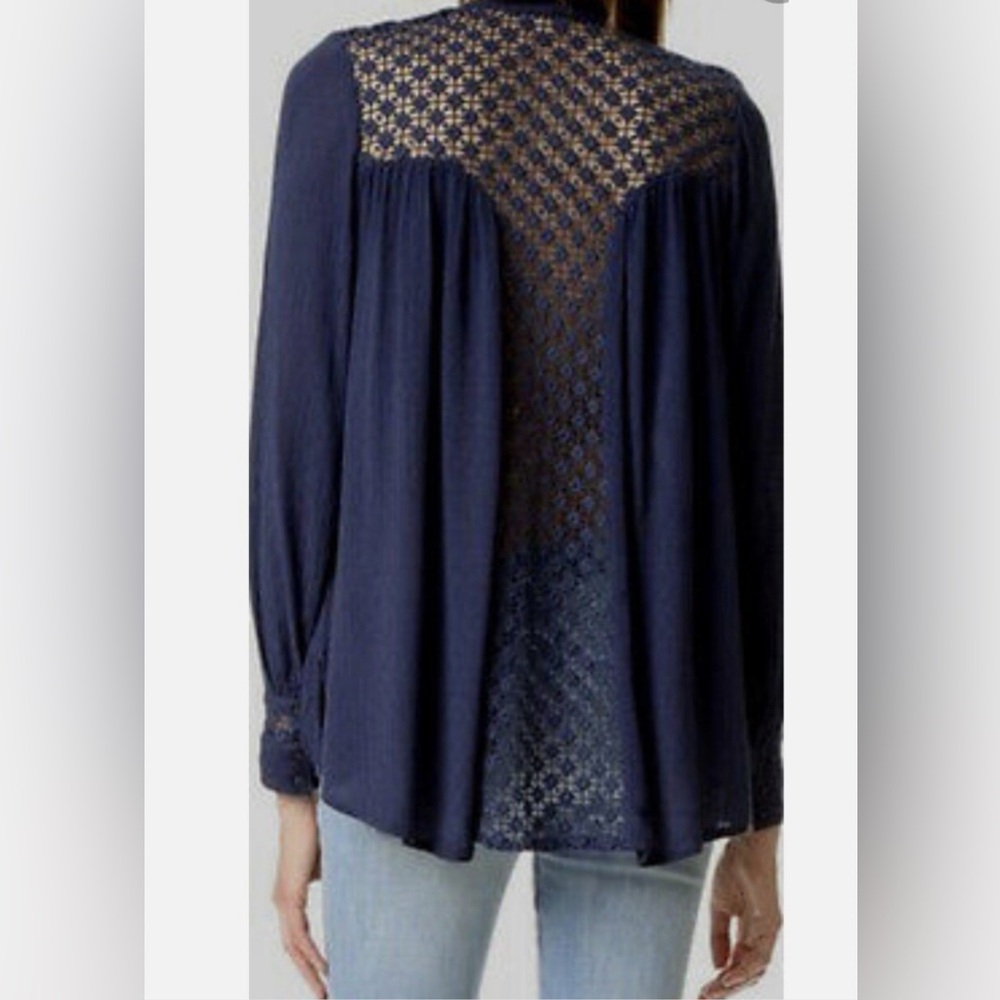 Free People The Best Button Down Mesh Back Long‎ Sleeve Blouse Top Size M - Picture 2 of 10